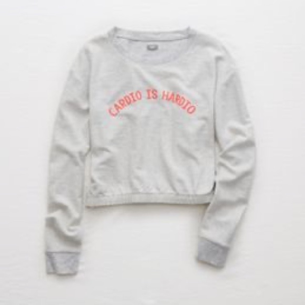 aerie Graphic Cropped Long Sleeve Sweatshirt